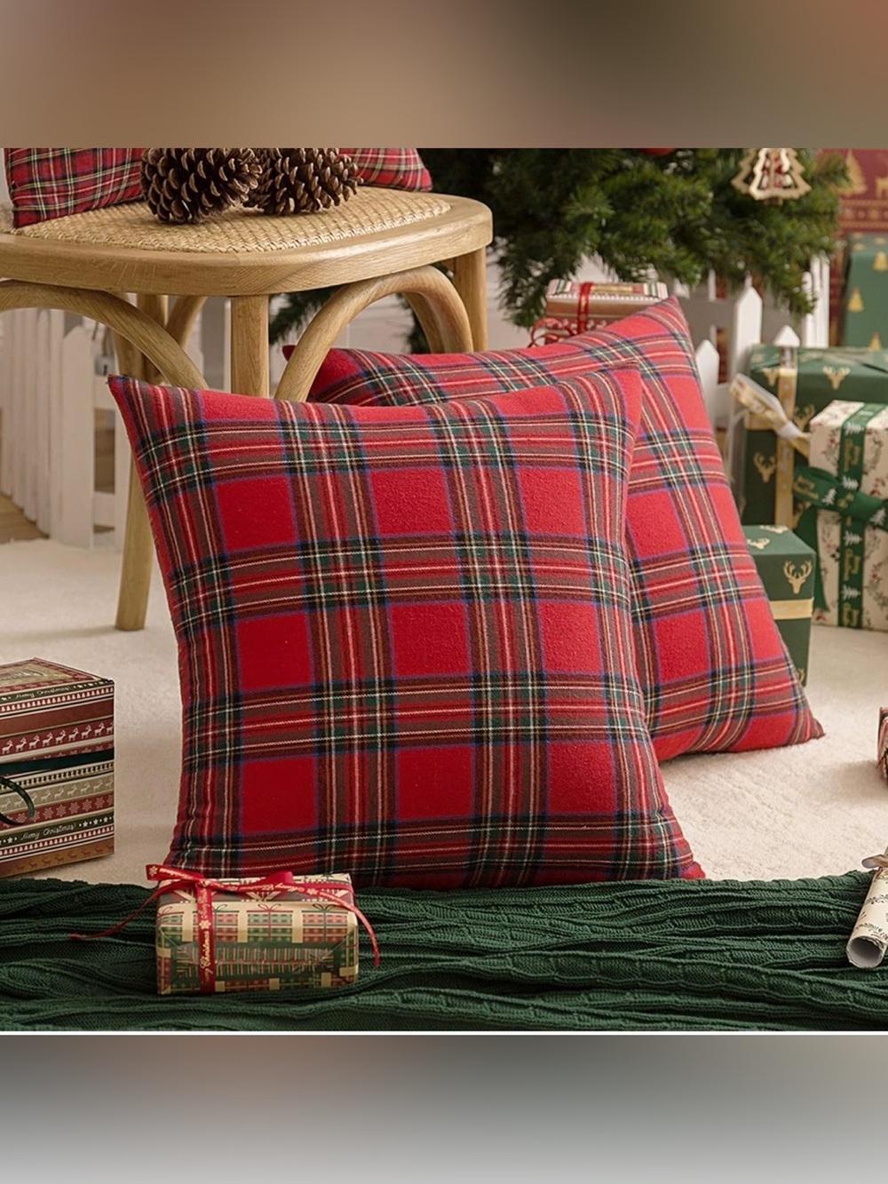 NEW Set of 2 Red Plaid Polyester Flannel Pillow Covers - 18”x18” - Covers Only